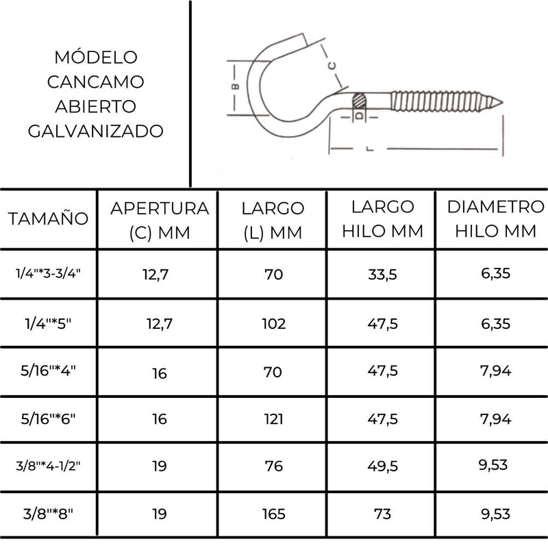 Cancamo Abierto Dorado 3/8'' X 165 Mm Pack 5 Uni Mohican